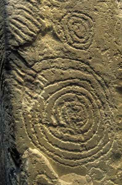 Spiral Carving on the edge of orthostat in Dowth North side