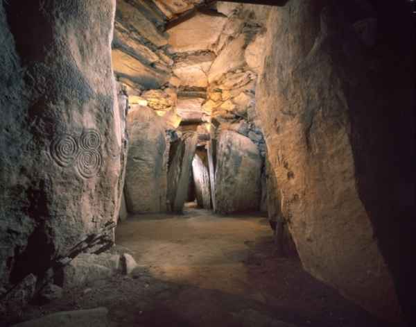 Newgrange interior with Tri-Spiral